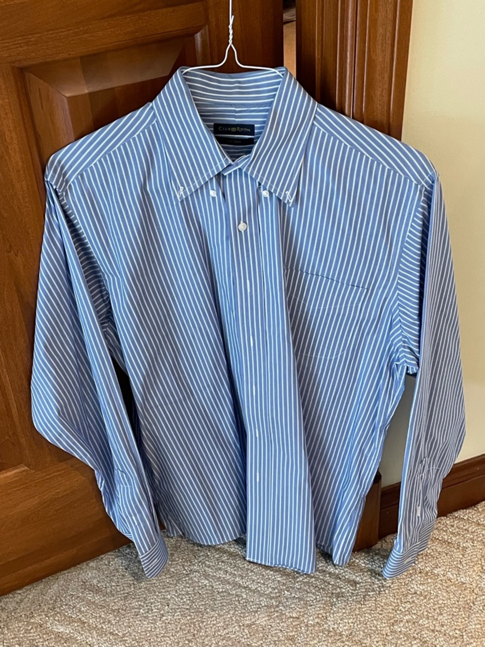 Club Room Charter Club Mens Long Sleeve Shirt Medium Blue White Stripe Easy Care